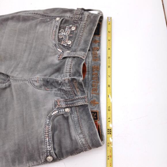 Rock Revival Boris Cropped Jeans Women’s 24 Gray Embellished Pockets Denim - Picture 13 of 14